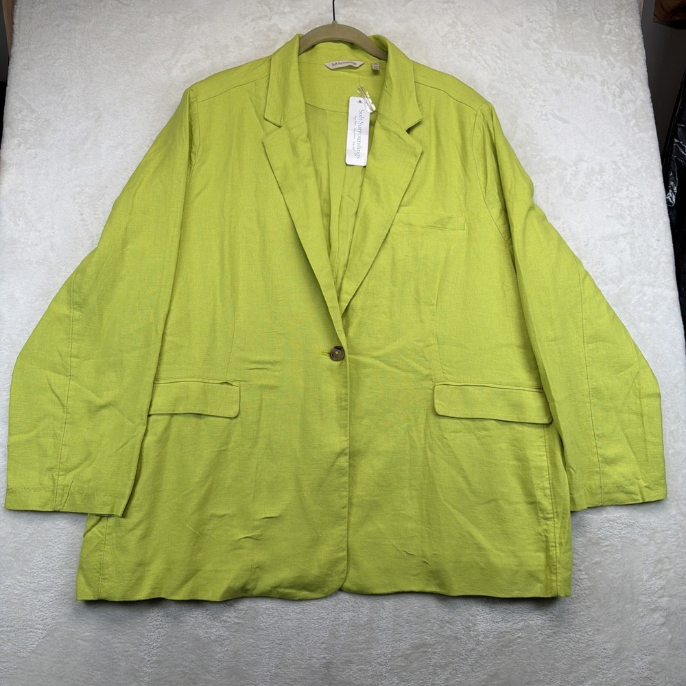 Soft Surroundings Linen Blend Blazer Womens 2X Lime Green Lightweight NWT